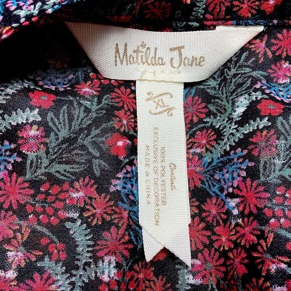 Matilda Jane Top Women XL Black Sheer Floral Long Sleeve Lace Peasant Ruffle - Picture 7 of 7